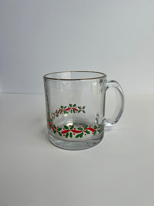 Vintage Libbey Christmas Mug Holly Ribbon Design