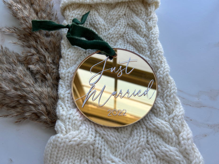 Just Married Gold Mirrored Ornament
