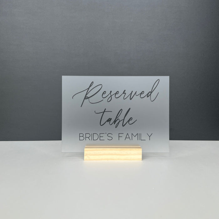 Acrylic Reserved Sign For Bride's Family