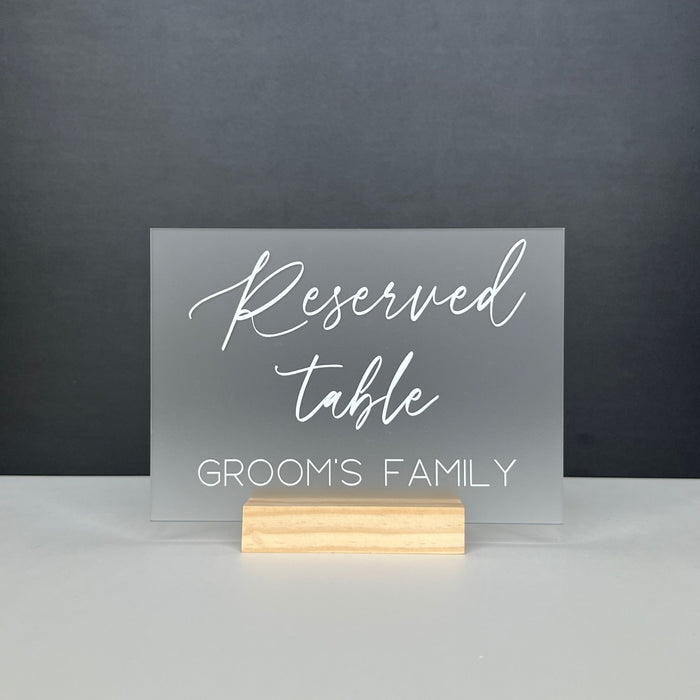 Acrylic Reserved Sign For Groom's Family