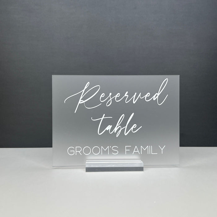 Acrylic Reserved Sign For Groom's Family