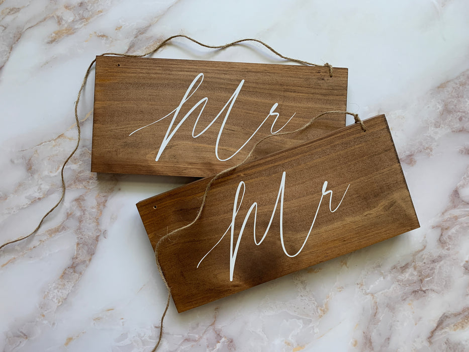 Large Mr. and Mr. Sign Set Backpack Signs Just Married Backpack Sign For Mountain Wedding Decorations For Elopement Just Married Sign For Mountain Themed Wedding Decor