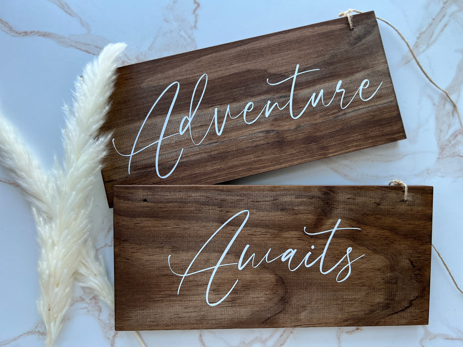 Large Backpack Signs Adventure Awaits Backpack Signs For Mountain Wedding Decorations For Elopement Just Married Sign For Mountain Themed Weddings